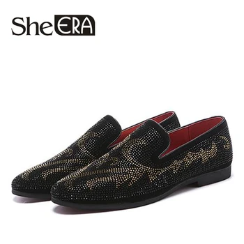 

Size 48 New Dandelion Spikes Flat Leather Shoes Rhinestone Fashion Mens Loafer Dress Shoes Men Casual Diamond Pointed Toe Shoes