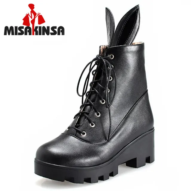 MISAKINSA Dames À Talons Hauts Cheville Bottes Femmes Platfrom Oreilles À Lacets Femmes De Mode Doux