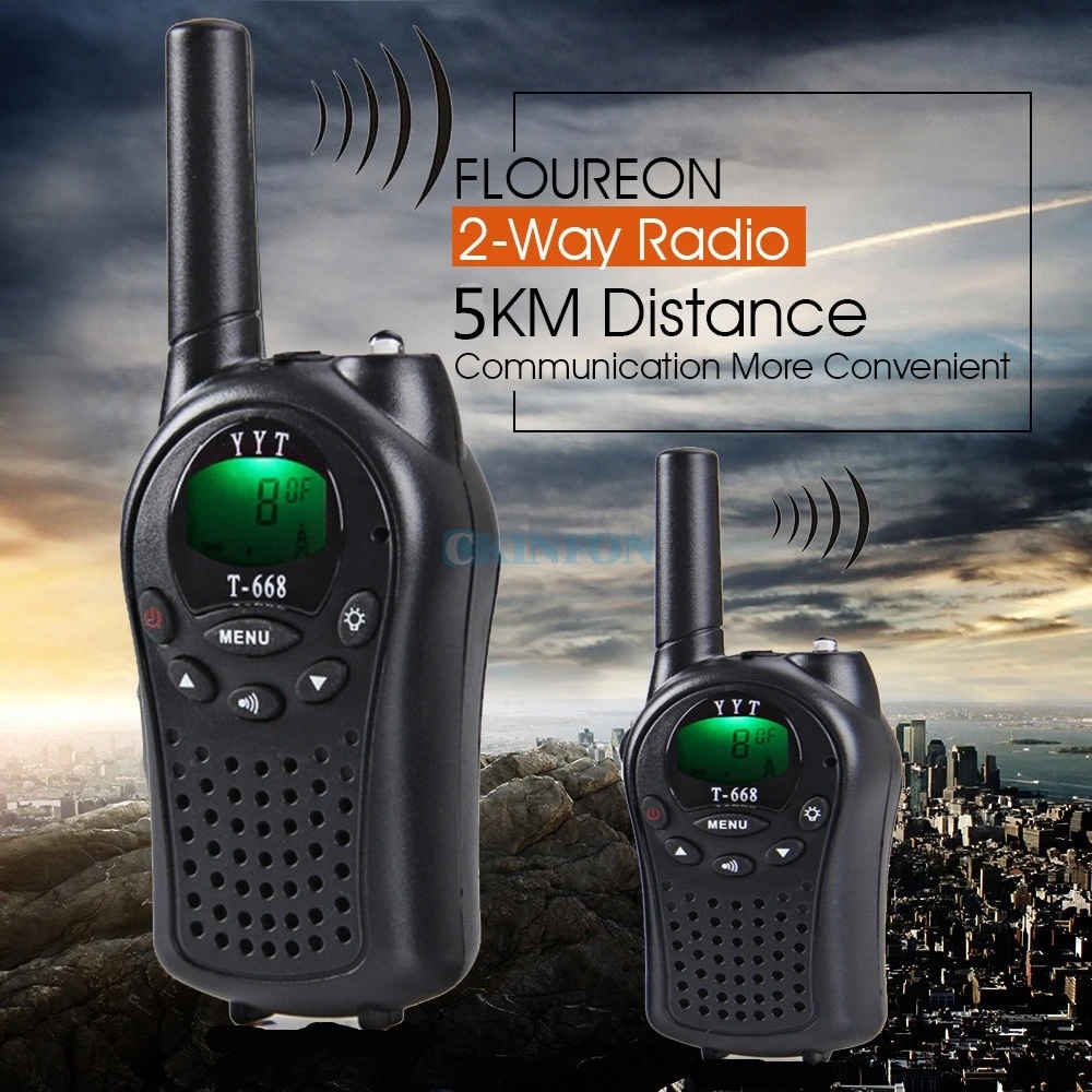 

DHL 50PCS 2pcs=1set T-668 8-Channel 5km Twintalker Walkie Talkie Set LCD Display PMR Autoscan with Belt Clip/ Flashlight