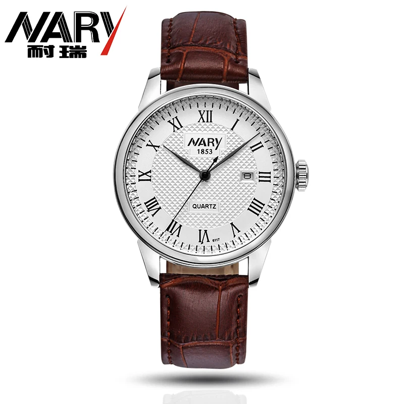 Luxury NARY Brand Watch Men Watch Leather Strap Fashion WristWatch High grade Business Quartz Watch Clock