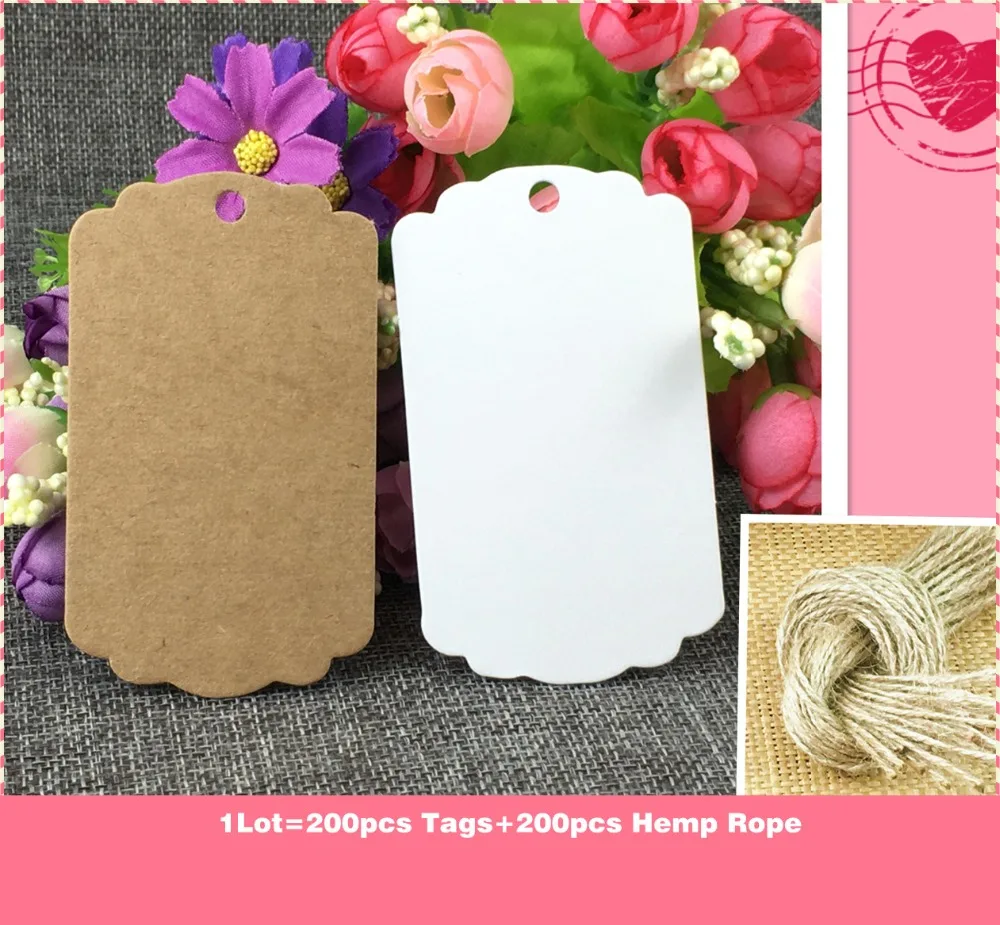 

Paper Cards Handmade Gift Tags/Price Tags Retro Packaging Labels 1Lot=200PCS Hang Tags With Hemp Rope For Craft/Dog Food/Jewelry