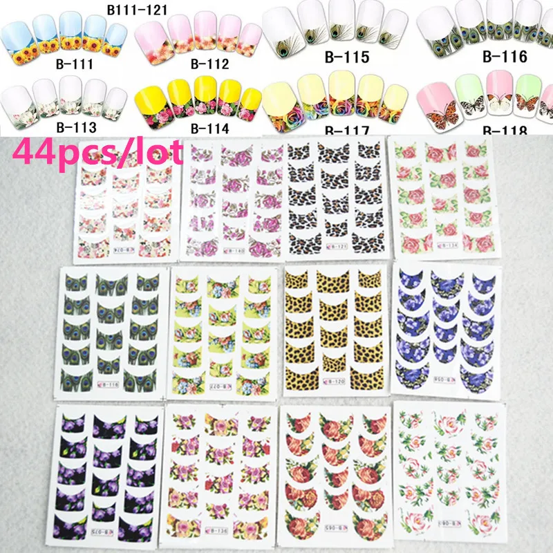

33Sheets/Lot Mixed French Arch Square Flower Peafowl Water Nail Art Sticker Decal Colorful DIY Art Decoration JINJ003