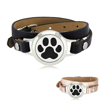 

Wholesale 316L Stainless Steel 25mm magnetic Aromatherapy Diffuser Locket Bracelet with black/rose gold genuine leather band
