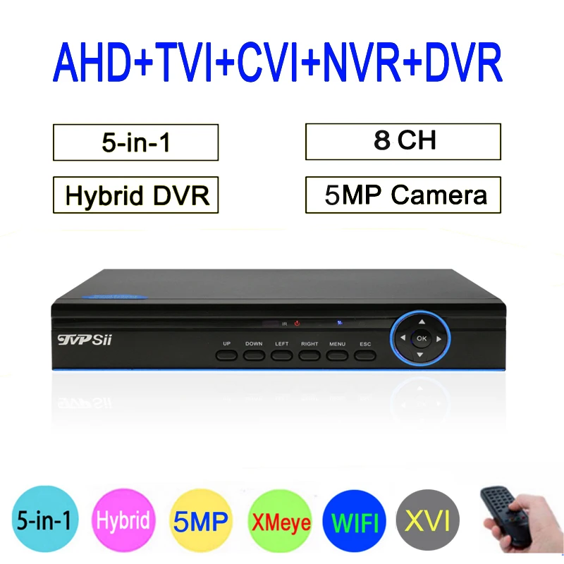 Beste 5MP bewakingscamera #039;s Hi3531A XMeye 8CH 8 Kanaals 6 in 1 Hybrid Coaxiale Wifi XVI CCTV TVI CVI NVR AHD DVR Gratis Verzending