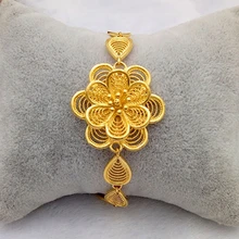 Филигрань полые золотой цветок рисунком запястье браслет-цепочка Gold Filled свадебные женские Твердые браслет идеальный подарок 17 см длинные