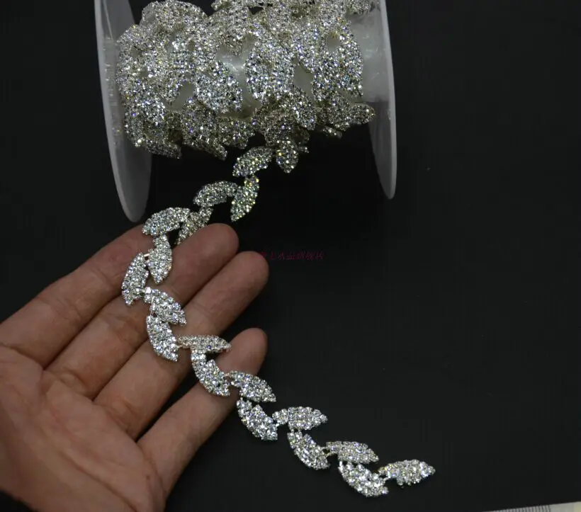 

flower 2*40cm leaf shape Rhinestone beaded clothing accessories collar flower handmade beading lace trim patches for clothes