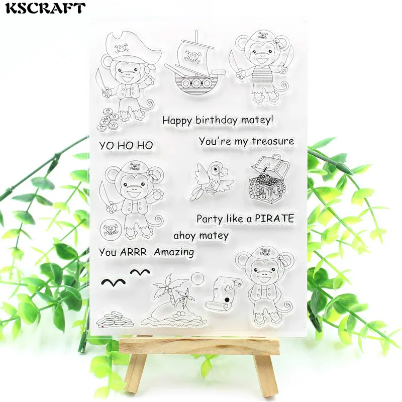 

KSCRAFT Pirate Monkey Transparent Clear Silicone Stamps for DIY Scrapbooking/Card Making/Kids Fun Decoration Supplies 166