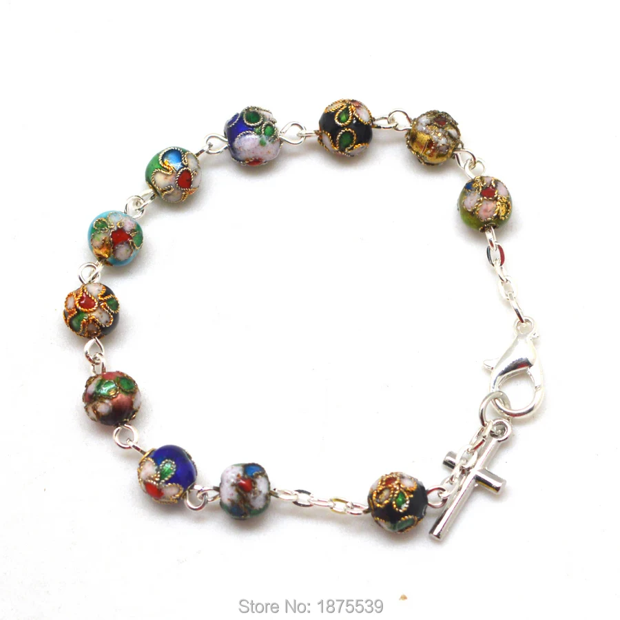 

8 mm Mixed Color Cloisonne Bead Chain Bracelets
