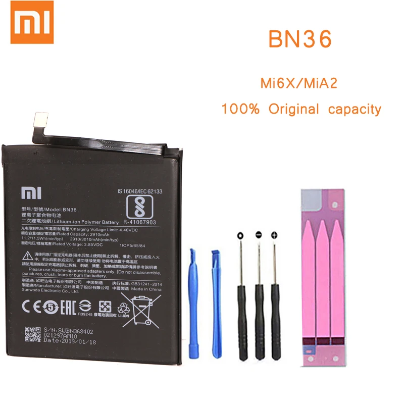 Original Phone Battery for Mi6X MiA2 Battery Xiaomi Mi 6X A2 BN36 Batteries with Retail Package Bateria for Xiaomi Mi6X MiA2 Original Phone Battery for Mi6X MiA2 Battery Xiaomi Mi 6X A2 BN36 Batteries with Retail Package Bateria for Xiaomi Mi6X MiA2
