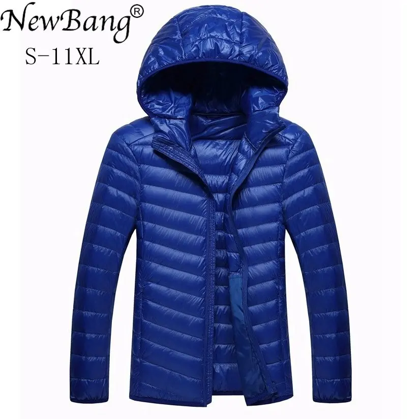 Kopen NewBang Merk 8XL 9XL 10XL mannen donsjack Ultra Licht Donsjack Mannen Lichtgewicht Veer Hooded Warm Draagbare Winter jas