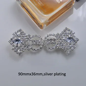 

(M0624) 90mmx36mm interlock crystal buckle,pair buckle,silver plating