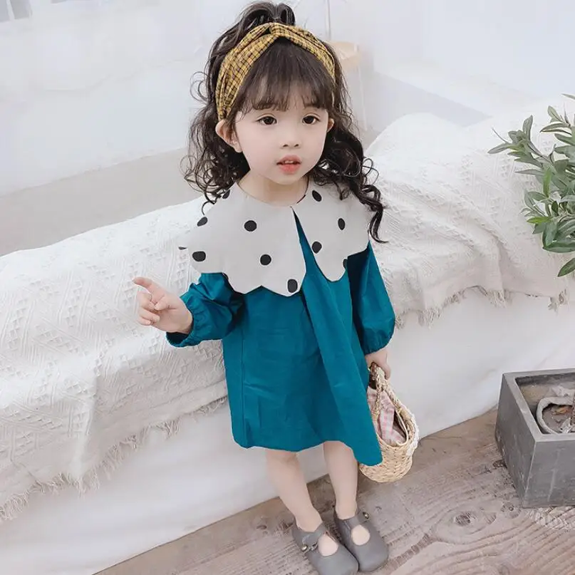 

2019 Spring Fall Korean Girl Dot Blouse Dress Long Sleeve Cotton Baby Toddler Children's Clothes Kids Dresses For Girls JW7292