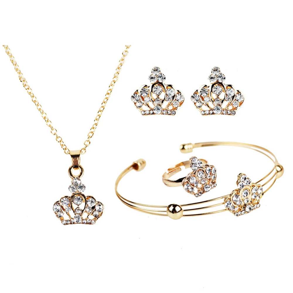 Set Perhiasan Elegan Vintage Kristal Berlian Imitasi Mahkota Emas Kalung Rantai Liontin Anting Anting Dan Gelang Untuk Wanita Perhiasan Jewelry Sets Vintage Earring Bracelet Setelegant Jewelry Sets Aliexpress