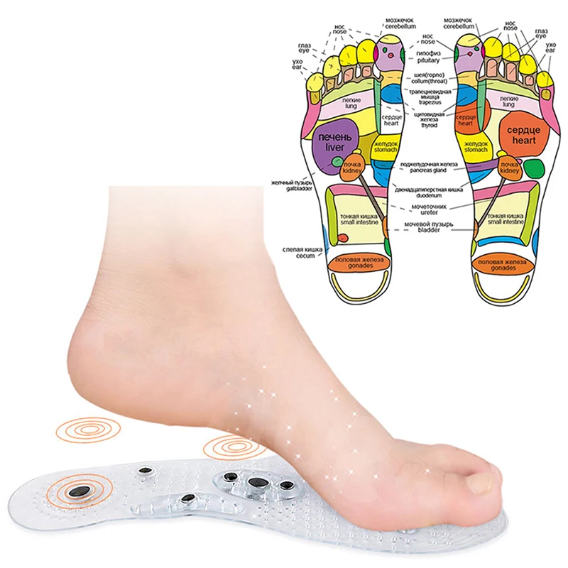 Magnetic Therapy Silicone Insole Transparent Massage Foot Weight Loss Insole Health Insole Reusable Trimming Large Size 35-46