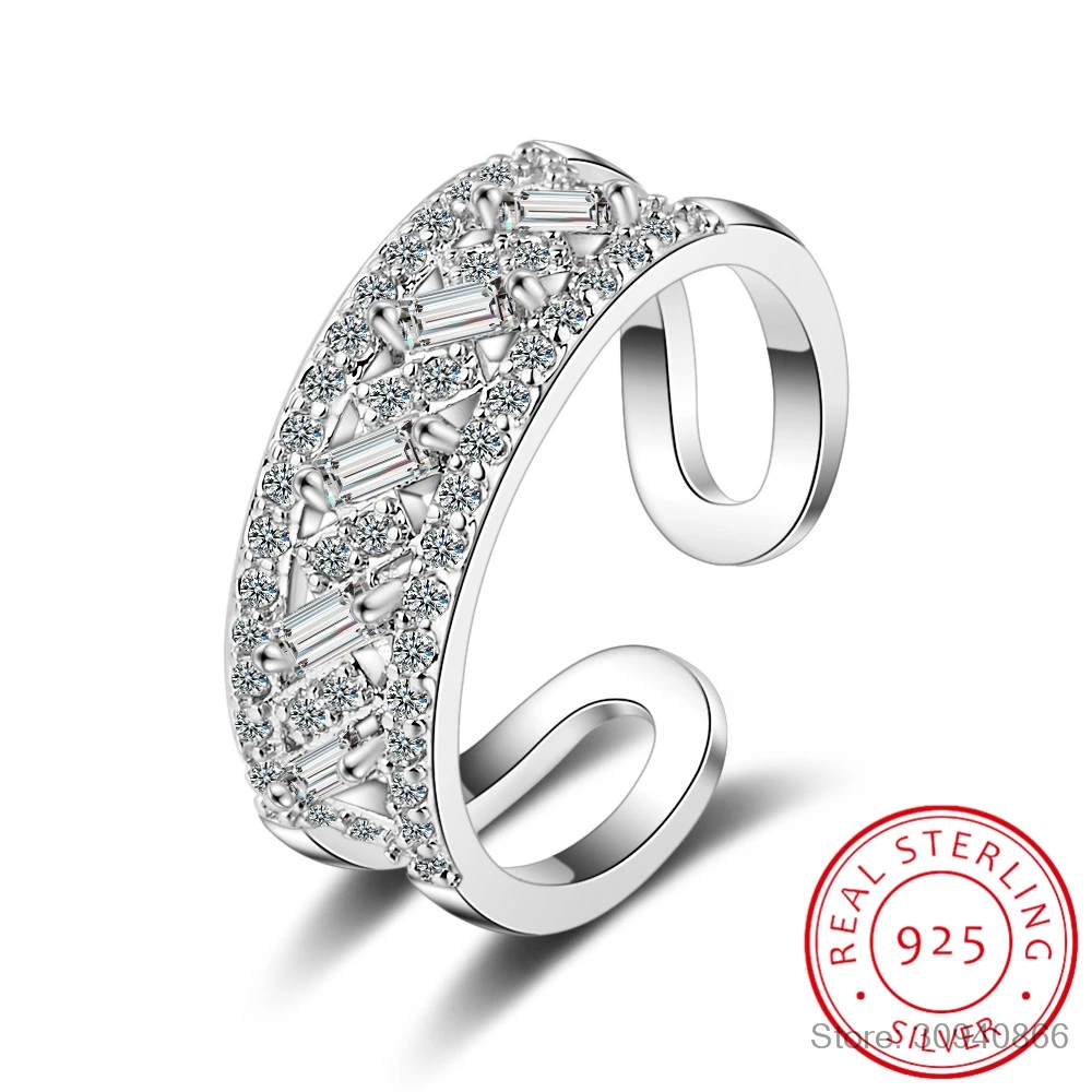 

925 Sterling Silver Luxury Zirconia Crystal Double Layer Rings for Women Fine Jewelry Fashion Open Adjustable Finger Ring