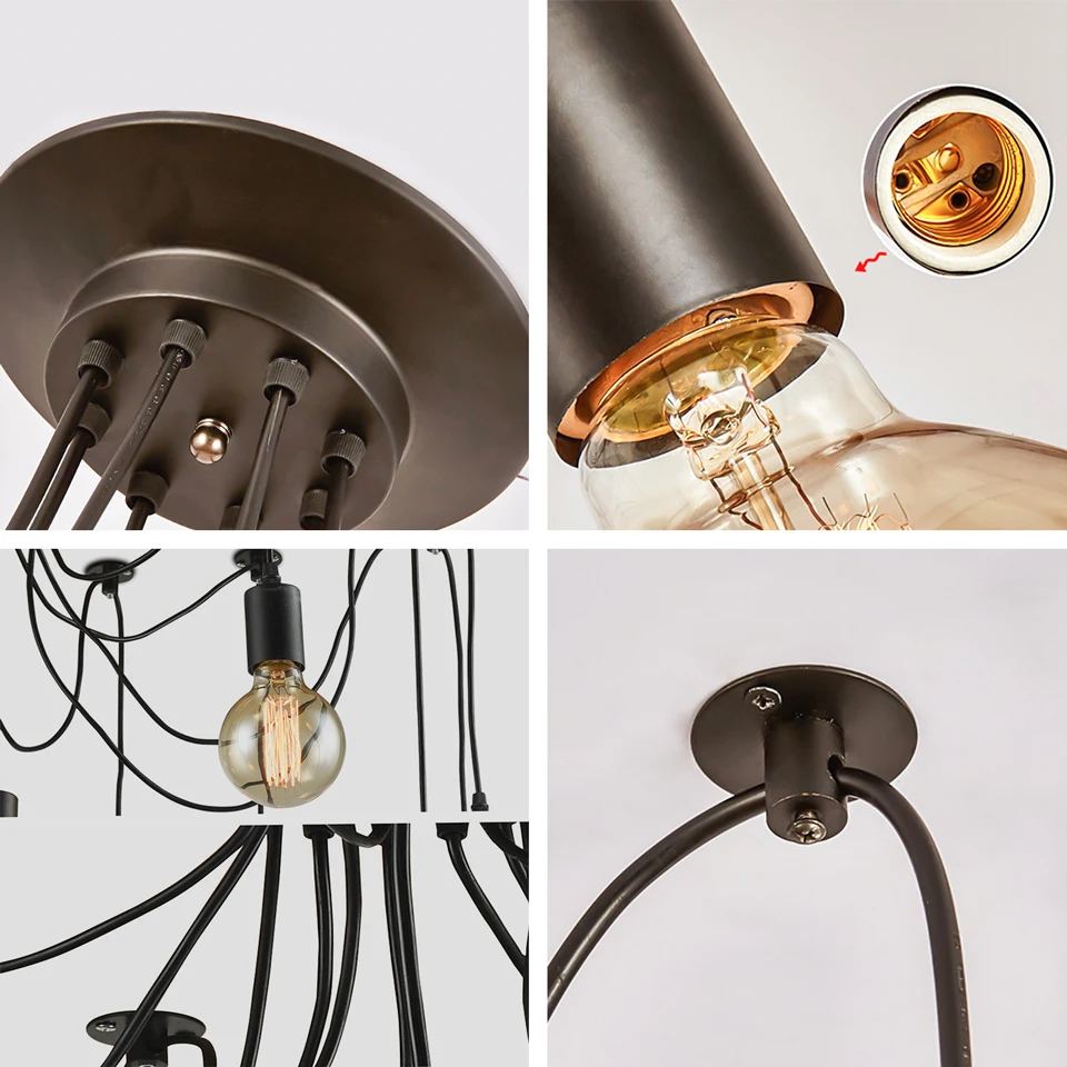  DIY Retro Edison Lamp Chandelier Lighting Spider Shape Nordic Loft Style Vintage Home Lights Lampar - 32622792088