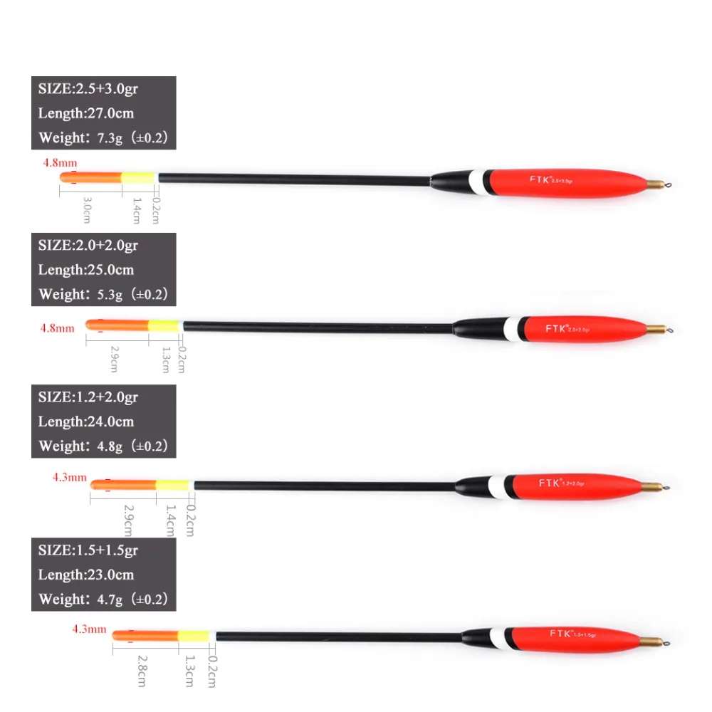 FTK Баргузинский поплавок 4 шт./лот 1,5+ 1.5гр 1,2+ 2.0гр 2,0+ 2.0гр 2,5+ 3.0гр поплавок вертикальный буй смешанный размер поплавок аксессуар