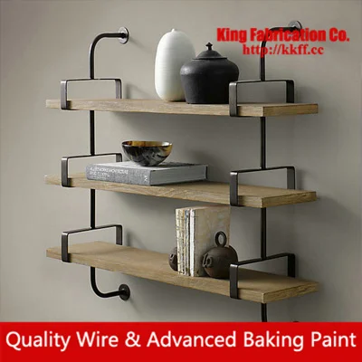 

Retro style shelf solid wood wall shelf shelves, wrought iron baffle wall racks