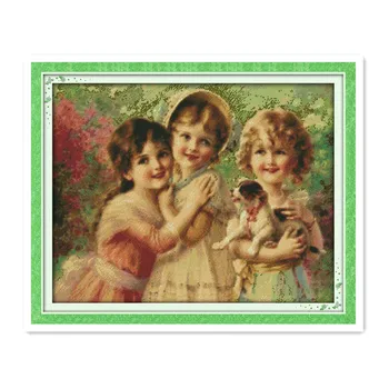 

Three little angels impreso lienzo dmc contado chino de punto de cruz kits de punto de cruz imprimido establece bordado costura