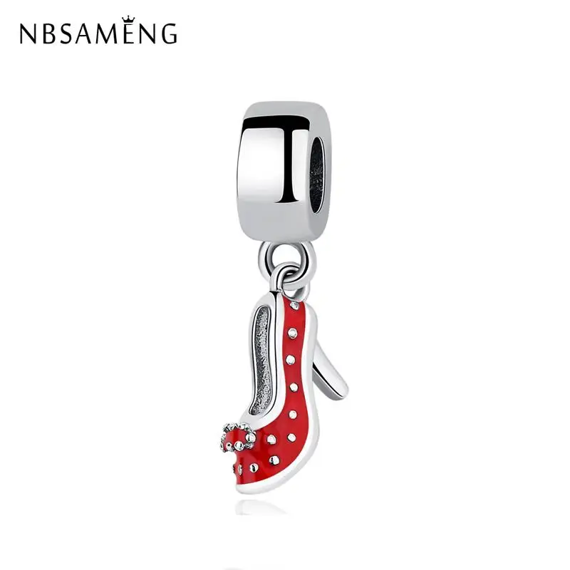 

925 Sterling Silver Bead Red High-heel Shoes Enamel Dangle Charm Fit Pandora Bracelets DIY Jewelry Fashion 2019