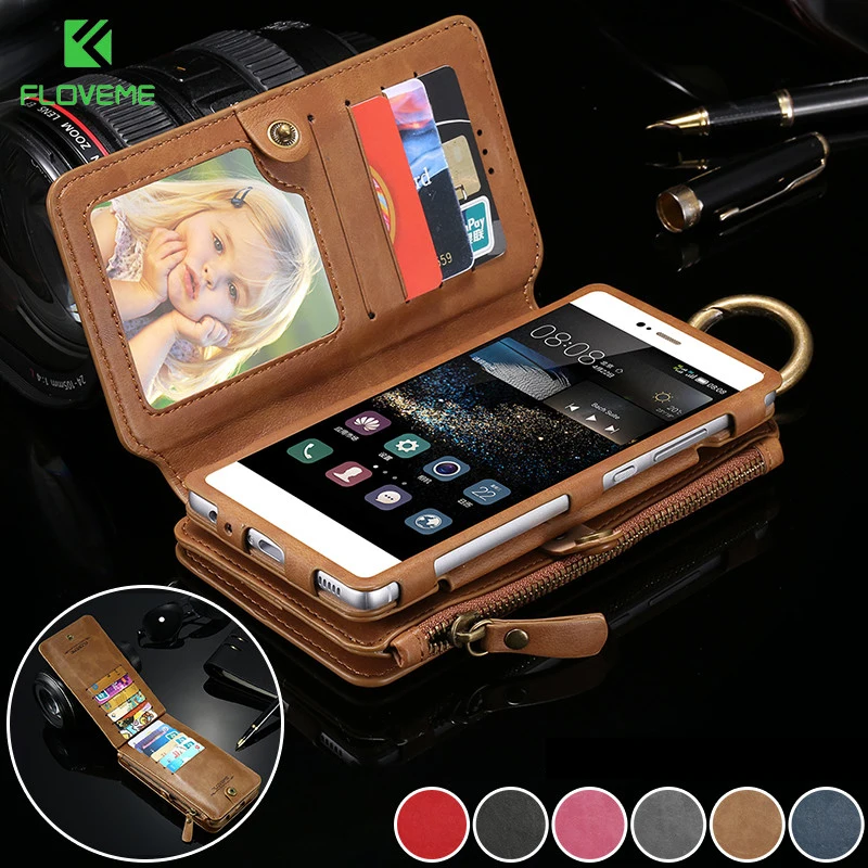 

FLOVEME Brand Leather Wallet Bag Case for Huawei Mate 9 Detachable Flip Cover for iPhone XS Max XR X 6 6s 7 8 Plus X 5 5s Cases