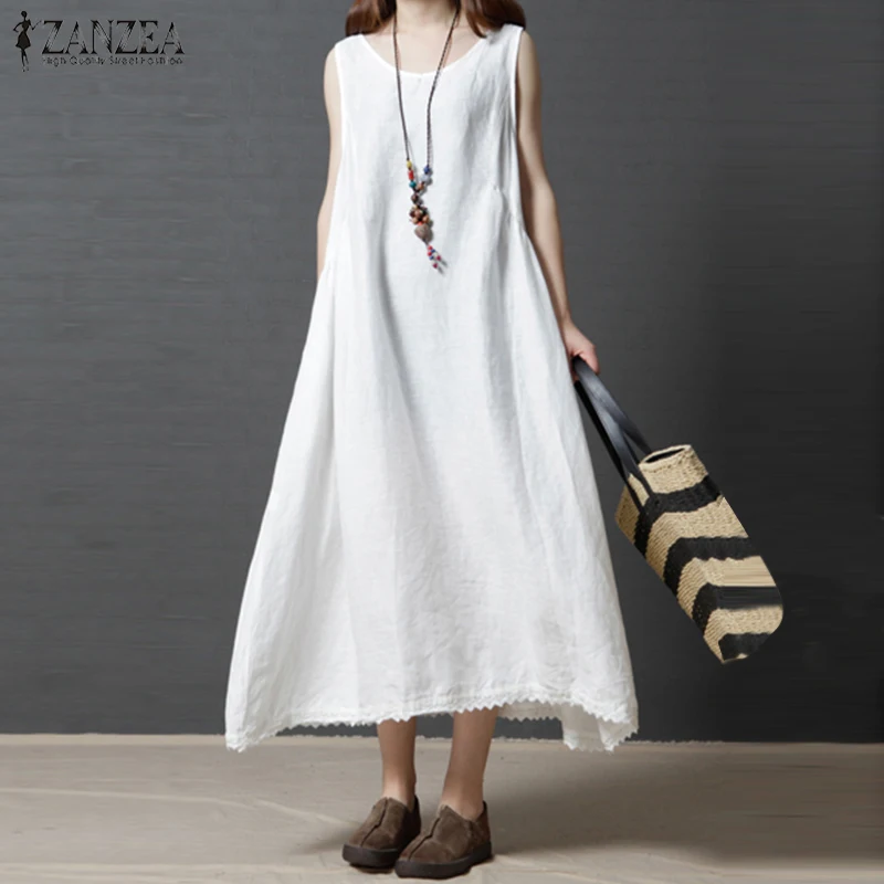 ZANZEA 2019 Summer Women Sleeveless O Neck Lace Crochet Dress Casual ...