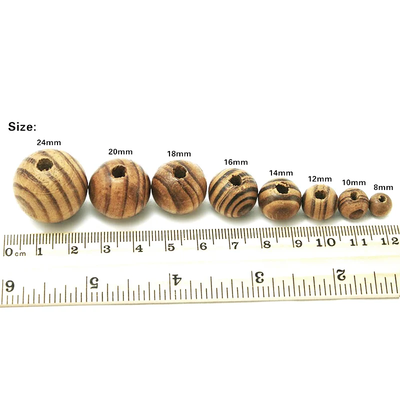 Perles rondes en bois naturel enrichi, perles d'espacement en bois, bracelet bouddha bricolage, bijoux de direction, 8mm, 10mm, 12mm, 14mm, 16mm, 18mm, 20mm, 24mm, 30mm