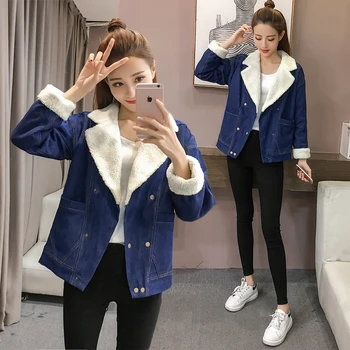 

2019 New Winter Warm Fur Jeans Jacket Women Bomber Jacket Denim Jacket Female Coat with Full Warm Lining &2 Pockets jacket yh65
