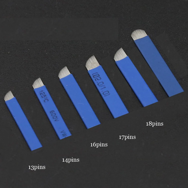 0,18 мм 50 шт. Microblading ТАТУИРОВКИ ИГЛЫ Перманентный макияж ручной бровей татуировки изогнутые синие лезвия Flexi u форма лезвия Agulha