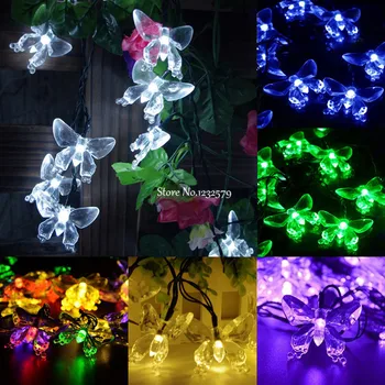 

5M/6M/7M/10M Solar Powered Butterfly String Fairy Lights 20/30/50/100 LED Christmas Party Festival Outdoor Indoor Decoration