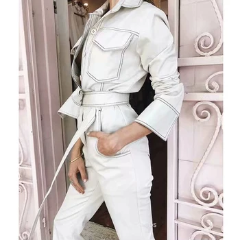 

American Street Style Women Solid Straight Leg Ankle Length umpsuits 2 Colors Women Casual Waist Sashes Solid Jumpsuits