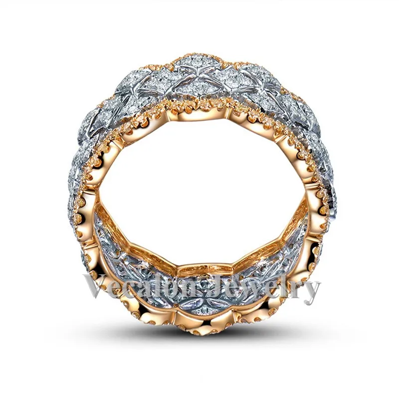 Vecalon женское Ювелирное кольцо полный AAAAA Циркон cz розовое золото 925 пробы серебро обручальное кольцо для женщин