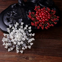 Fashion Silver Red Hair Jewelry Simulated Pearl Rhinestones Tiaras Hair Comb Birdal Head Pieces Wedding Women Hair Accessories