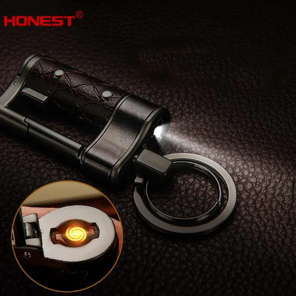 

Honest Multi-function cigarette lighter Tungsten wire electronic lighter key buckle outdoor portable key ring with LED lamp