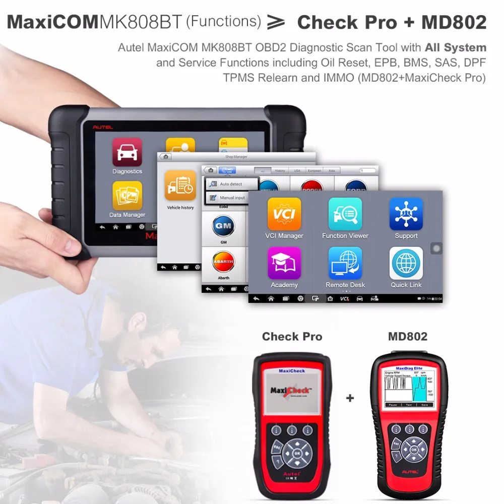 Autel вся система MaxiCom MK808BT OBD2 автоматический сканер диагностический инструмент OBD 2 Автомобильный диагностический сканер Automotivo Automotriz сканер