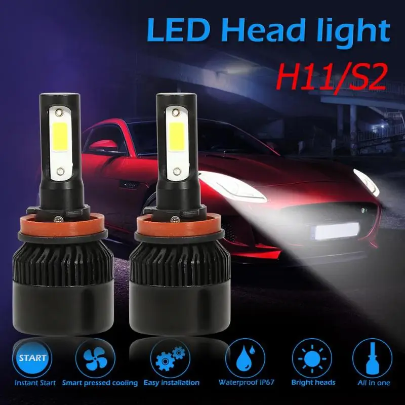 2 шт. Автомобильные светодиодные лампы S2 Серия COB H1 / H11 H7 9005/9004/H13/ H4/9006 9007