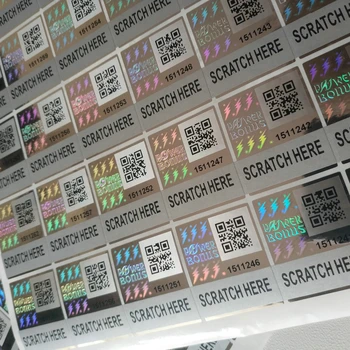 

3D Secure anti-fake custom hologram laser pattern label sticker with Different QR code ,scratch codes anti-counterfeiting mark