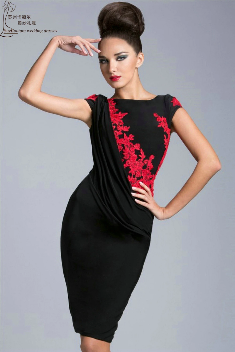 Elegant cocktail dresses 2015 MC60405 sheath black and red short