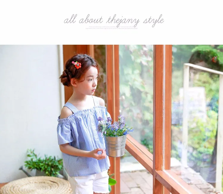 blue striped baby teenage girls shirts princess off shoulder loose cute teenage shirts Korean style spring summer autumn tops (30)