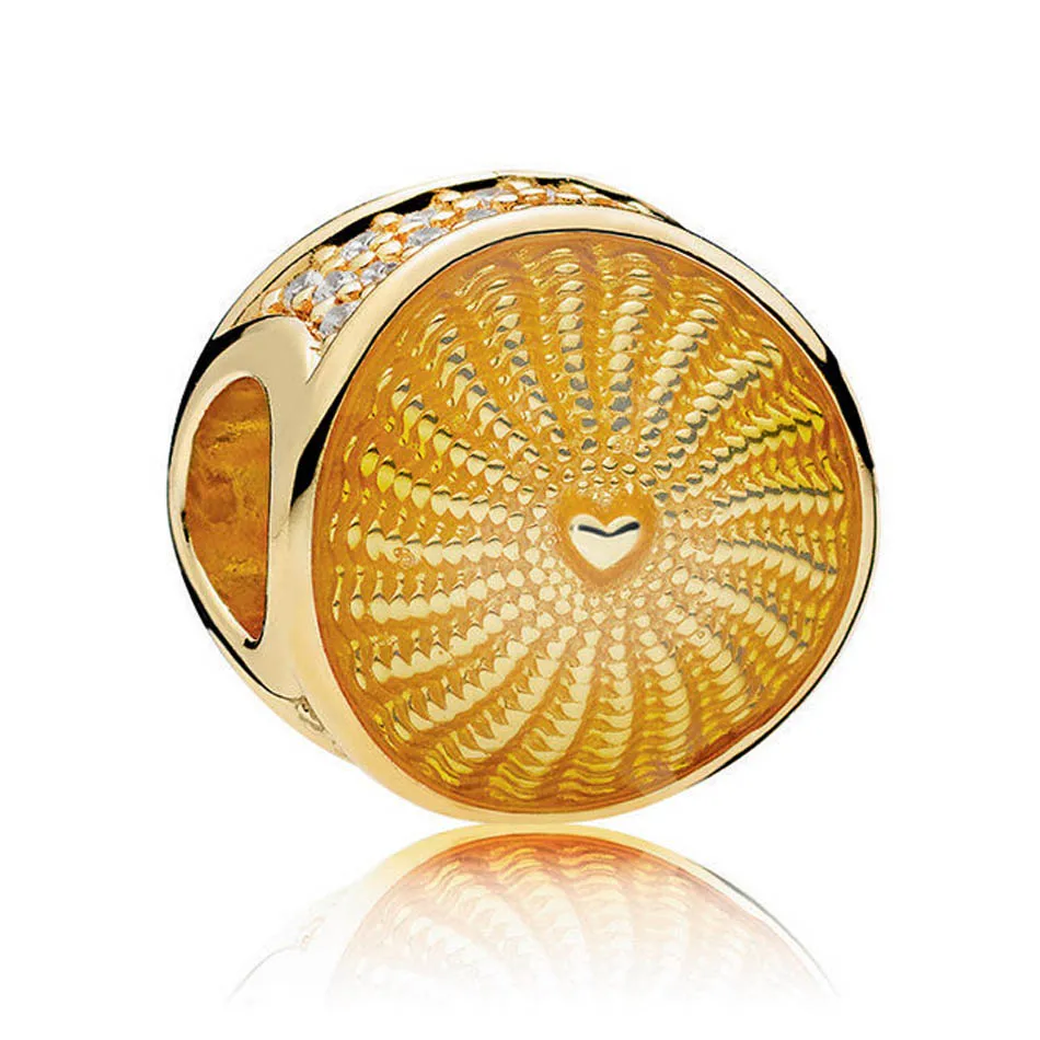 

Authentic S925 Sterling Silver DIY Jewelry Rays of Sunshine Charms fit Pandora Bracelet Bangle Lady Gift Yellow Enamel