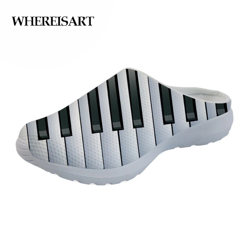 

WHEREISART Music Notes with Piano Keyboard 3D Printing Women House Sandals Ladies Mesh Slippers Flats Girls Shoes Zapatos Mujer