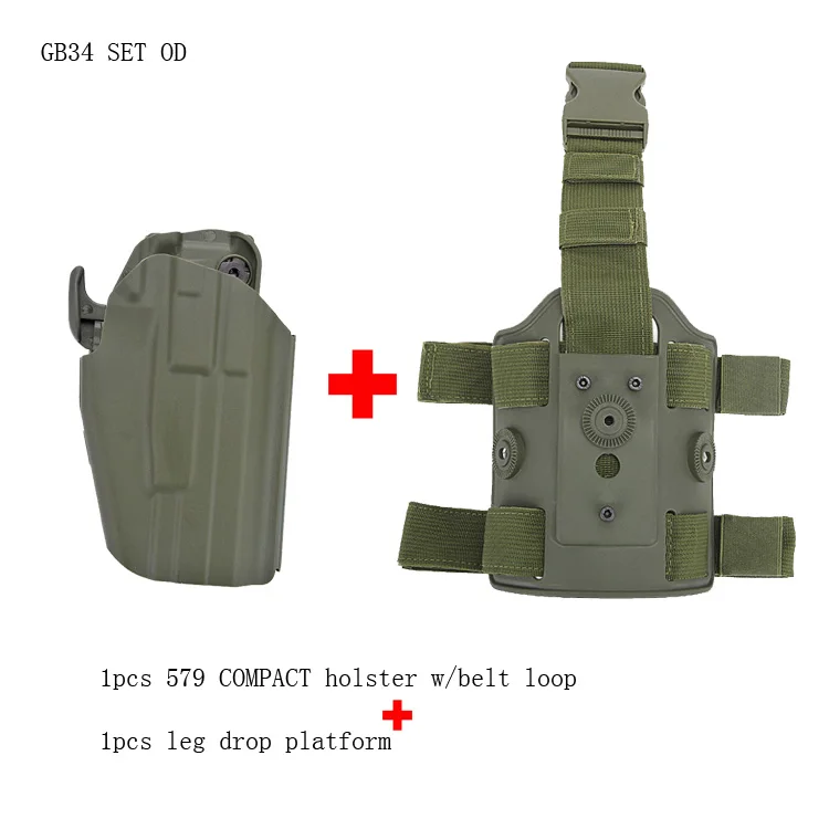 Тактильные вентиляторы Тактический Пистолет Кобура Правая Рука страйкбол компактный 579 пистолет, набедренная ножка/Зажим для ремня пистолет для Глок/H& K/USP/Ruger/S& W - Цвет: OD set