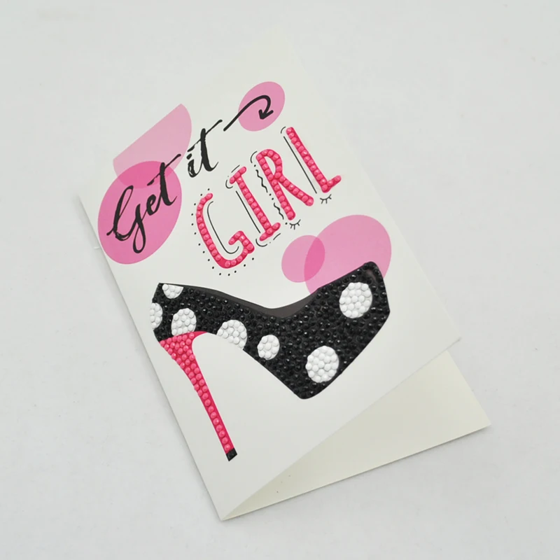 

Happymems 4.75*7in Get It Girl Cartoon Diamond Painting Cards High-Heeled Shoes Diamond Painting Gift Embroidery Cards Crafts