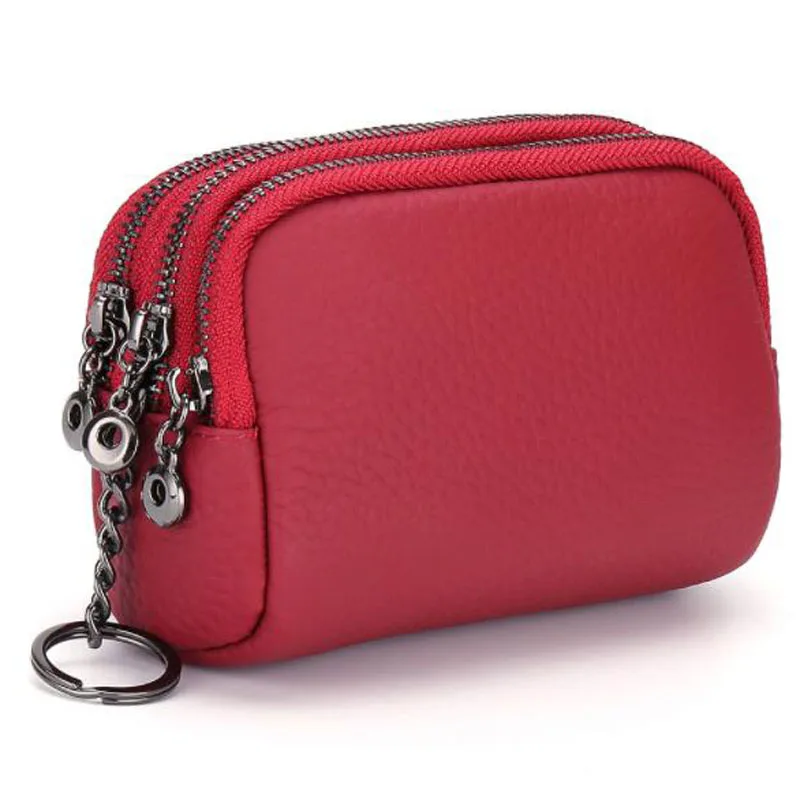 

Dumpling shape Cowhide Women Coin Purse Cute 3 zipper Small Wallet Change Pouch Key Card Holder Clutch Handbag Women Wallet