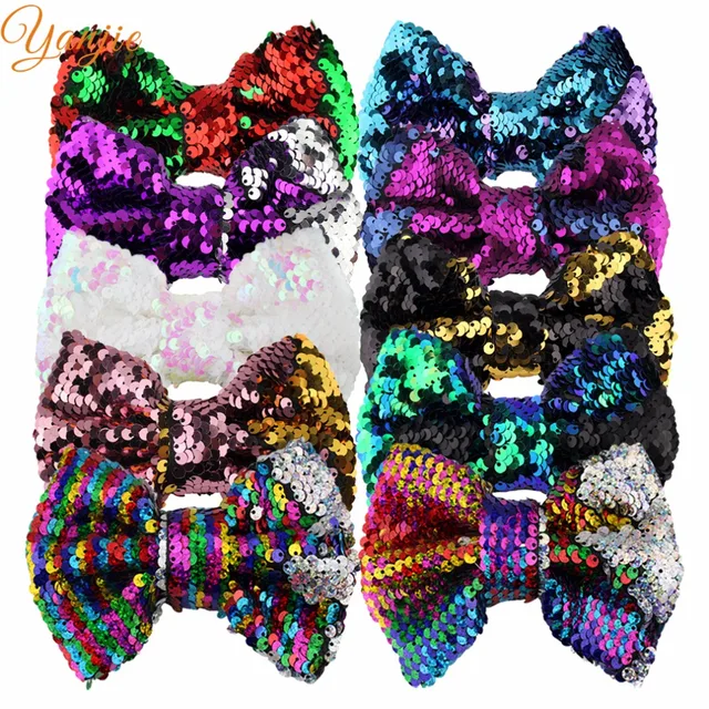 Rainbow Reversible Bows 2018 Changable Double Side 5 Glitter Sequin Rainbow Reversible Bows 2018 Changable Double Side 5 Glitter Sequin Bow Barrette Kids Diy
