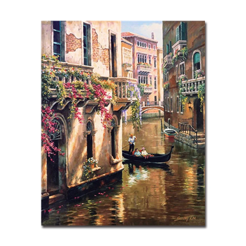 

DIY By Numbers Oil Painting Framework For Living Room Drawing Small Water Town Landscape Coloring Pictures Calligraphy Canvas