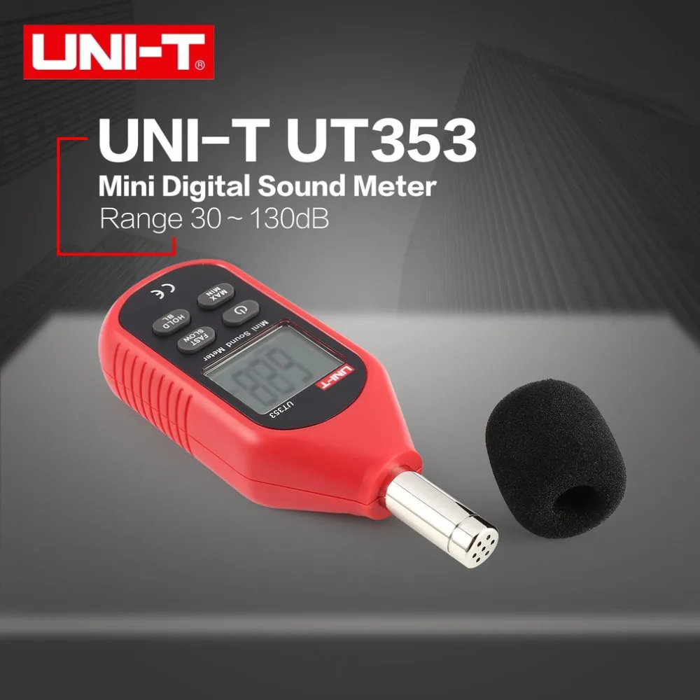 UT353 цифровой ЖК-Мини Портативный Измеритель шума уровня звука аудио датчик объема децибел контрольный тестер 30-130dB