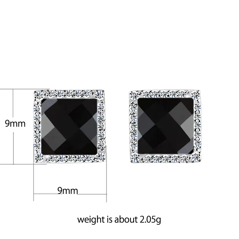 FNJ 925 Серебряные квадратные серьги женские ювелирные изделия S925 Стерлинговое Серебро Букле д 'ореиль черный кристалл кубический циркон серьги-гвоздики