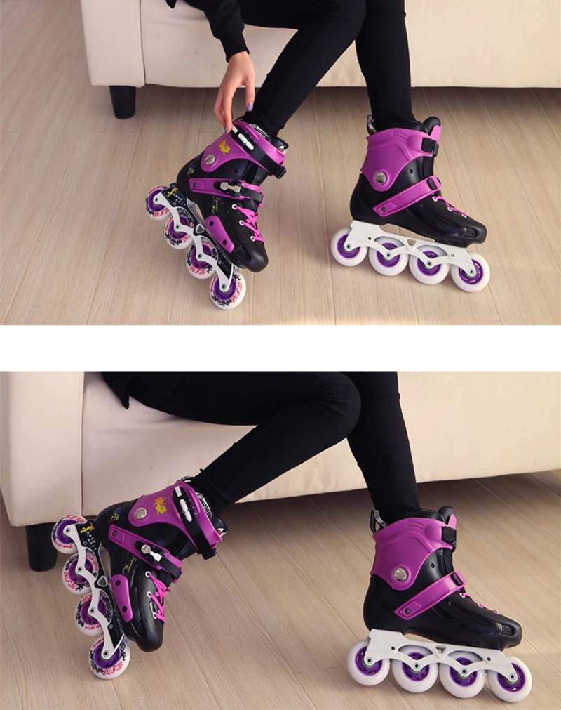 جديد 2018 الصيف مضمنة المهنية الكبار النساء الرجال سباق التعرج الجليد التزلج أحذية تزلج قابل للتعديل قابل للغسل بو عجلات Adulto 3 ألوان