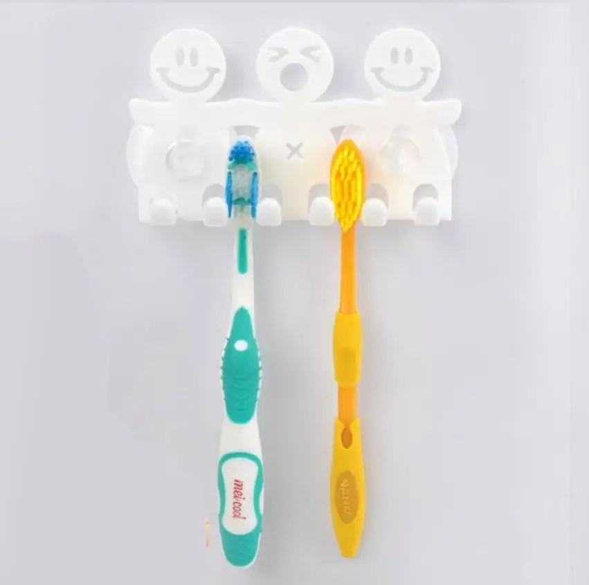 

ISHOWTIENDA Smiley Toothbrush Holder Bathroom Sets Cartoon Sucker 5 Position Toothbrush Holder Suction Hooks